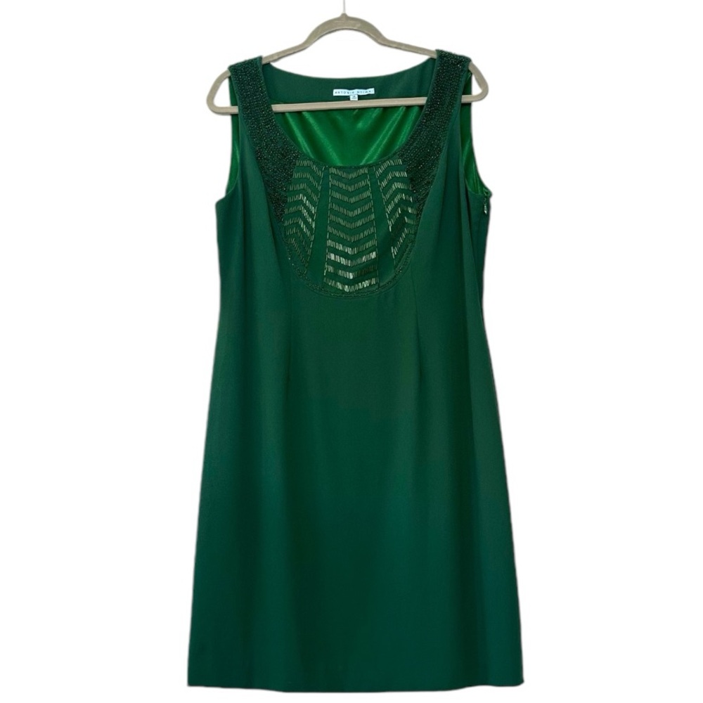 Antonio Melani Lauren Forest Green Beaded Sheath Social Cocktail Dress NWT sz 14